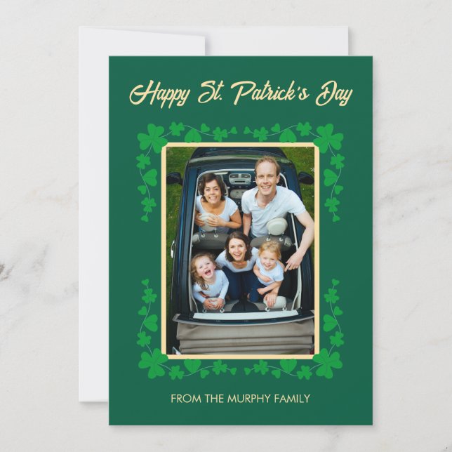 Minimalist lucky shamrock st. Patrick's Day Photo Holiday Card (Front)