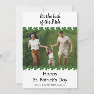 Minimalist lucky shamrock st. Patrick's Day Photo Holiday Card