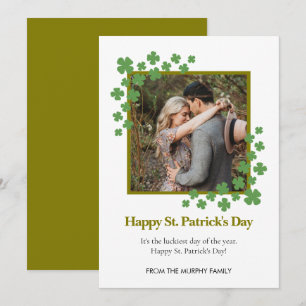 Minimalist lucky shamrock st. Patrick's Day Photo Holiday Card