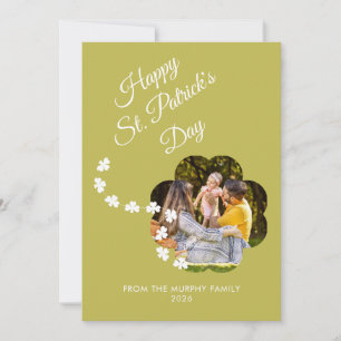 Minimalist lucky shamrock st. Patrick's Day Photo Holiday Card