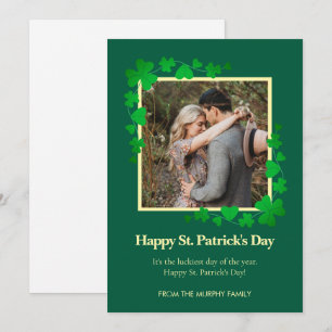 Minimalist lucky shamrock st. Patrick's Day Photo Holiday Card