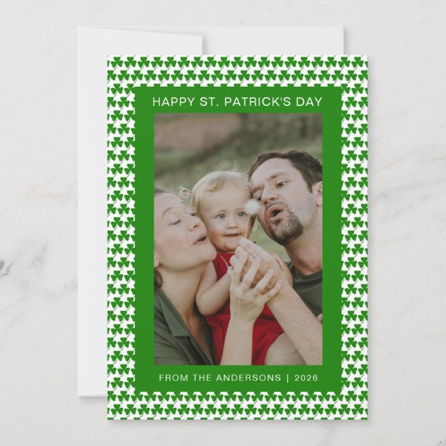 Minimalist lucky shamrock st. Patrick's Day Photo Holiday Card (Front)