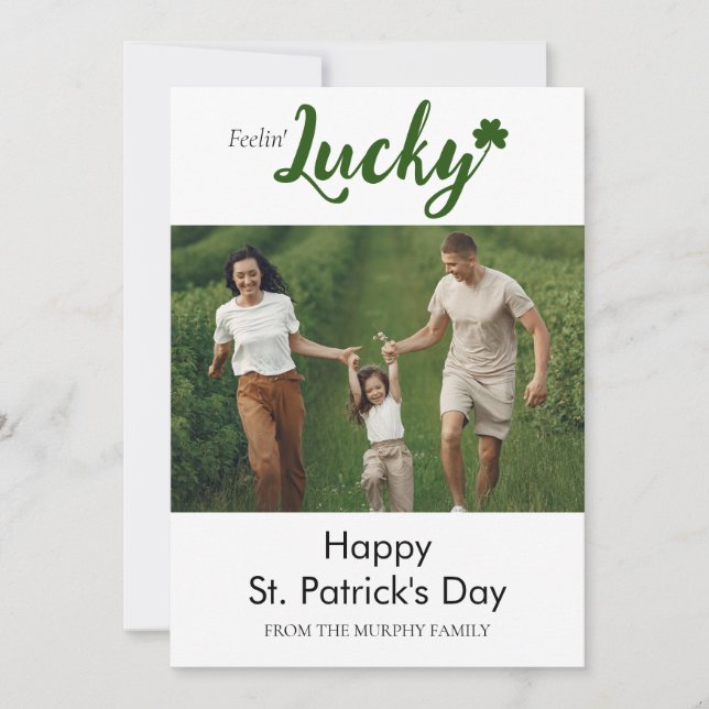 Minimalist lucky shamrock st. Patrick's Day Photo Holiday Card (Front)