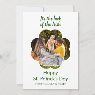 Minimalist lucky shamrock st. Patrick's Day Photo Holiday Card