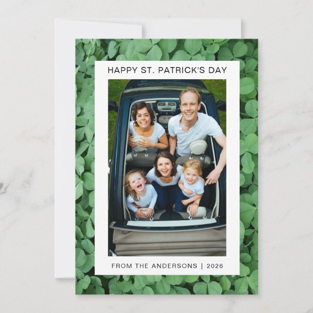 Minimalist lucky shamrock st. Patrick's Day Photo Holiday Card (Front)