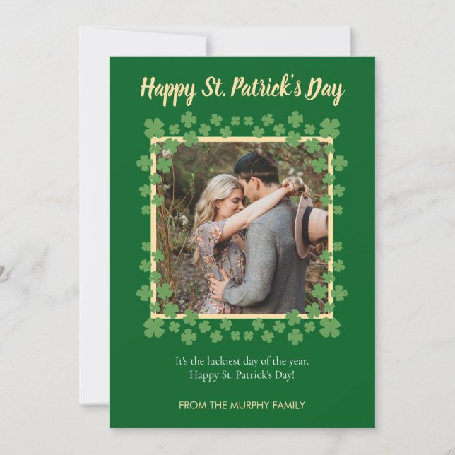Minimalist lucky shamrock st. Patrick's Day Photo Holiday Card (Front)