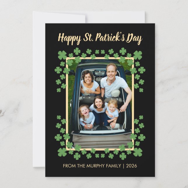 Minimalist lucky shamrock st. Patrick's Day Photo Holiday Card (Front)