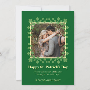 Minimalist lucky shamrock st. Patrick's Day Photo Holiday Card