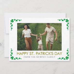 Minimalist lucky shamrock st. Patrick's Day Photo Holiday Card