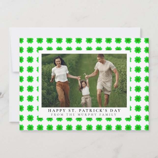 Minimalist lucky shamrock st. Patrick's Day Photo Holiday Card (Front)