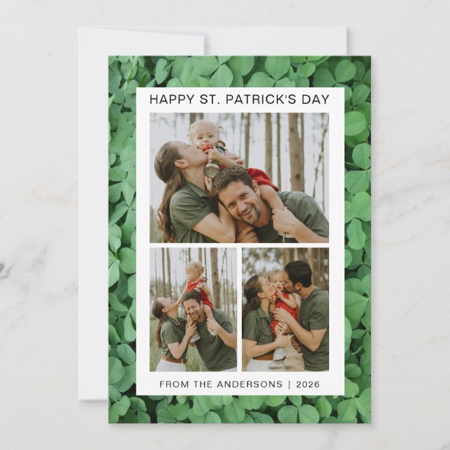 Minimalist lucky shamrock st. Patrick's Day Photo Holiday Card (Front)