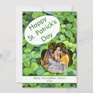 Minimalist lucky shamrock st. Patrick's Day Photo Holiday Card