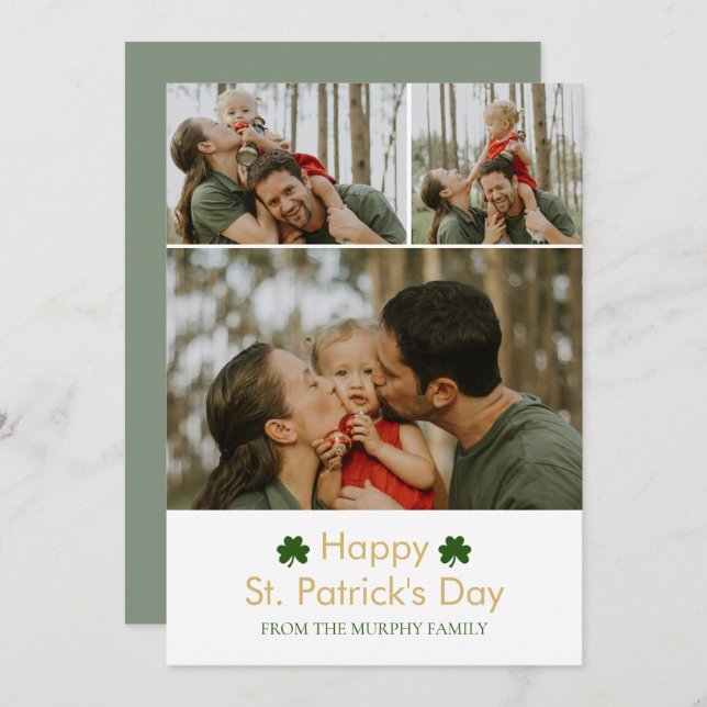 Minimalist lucky shamrock st. Patrick's Day Photo Holiday Card (Front/Back)