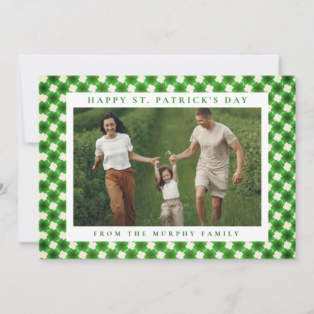Minimalist lucky shamrock st. Patrick's Day Photo Holiday Card (Front)