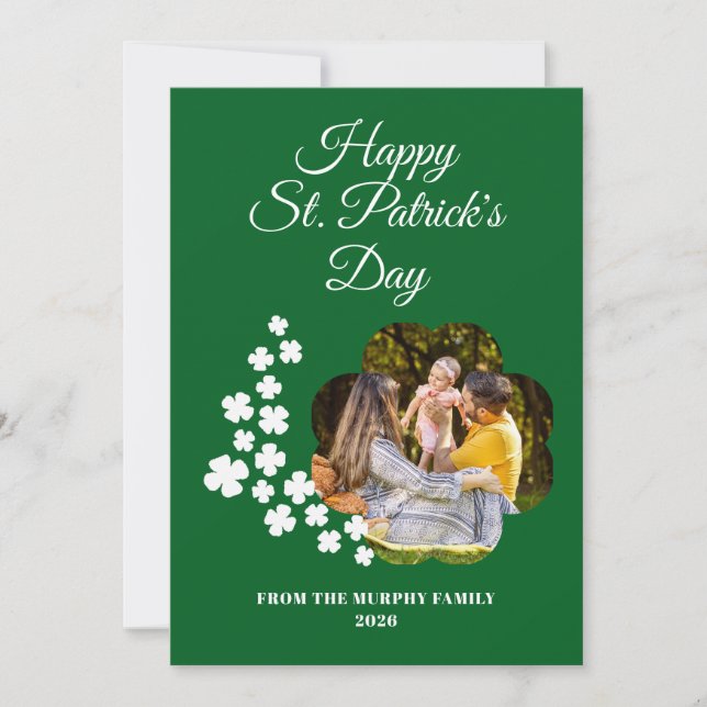 Minimalist lucky shamrock st. Patrick's Day Photo Holiday Card (Front)