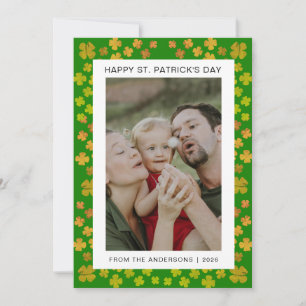 Minimalist lucky shamrock st. Patrick's Day Photo Holiday Card
