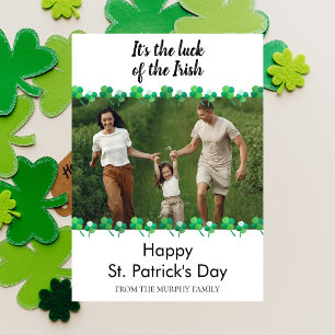 Minimalist lucky shamrock st. Patrick's Day Photo Holiday Card