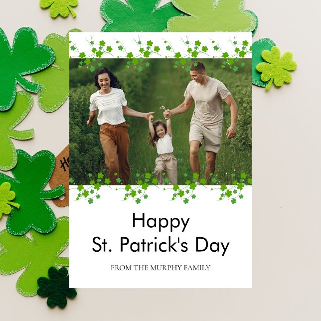 Minimalist lucky shamrock st. Patrick's Day Photo Holiday Card (Creator Uploaded)