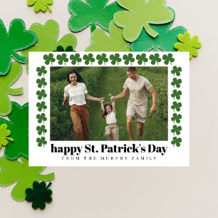 Minimalist lucky shamrock st. Patrick's Day Photo Holiday Card