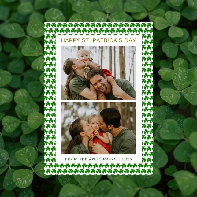 Minimalist lucky shamrock st. Patrick's Day Photo Holiday Card (Creator Uploaded)