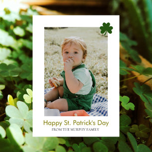Minimalist lucky shamrock st. Patrick's Day Photo Holiday Card