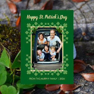 Minimalist lucky shamrock st. Patrick's Day Photo Holiday Card