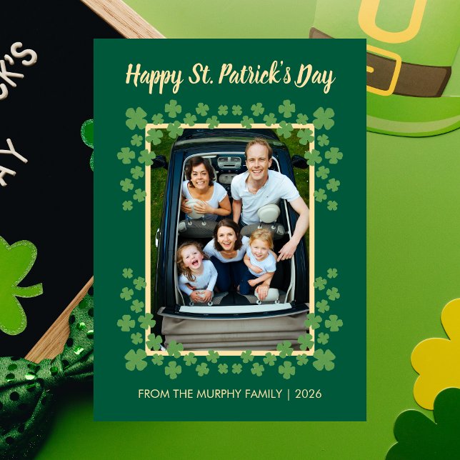 Minimalist lucky shamrock st. Patrick's Day Photo Holiday Card (Creator Uploaded)