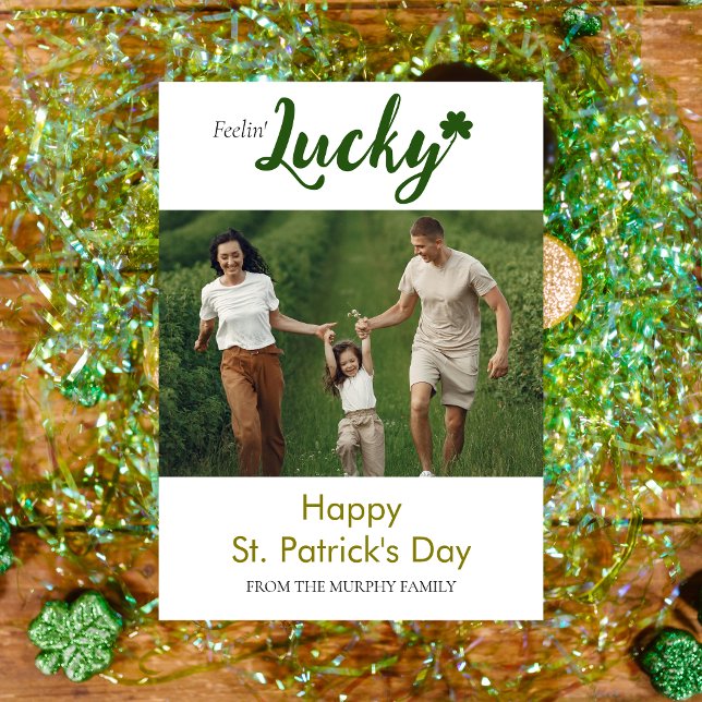 Minimalist lucky shamrock st. Patrick's Day Photo Holiday Card (Creator Uploaded)