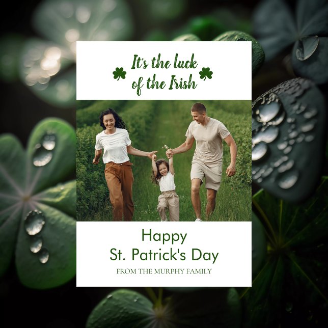 Minimalist lucky shamrock st. Patrick's Day Photo Holiday Card (Creator Uploaded)