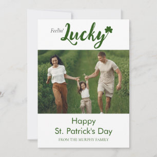 Minimalist lucky shamrock st. Patrick's Day Photo Holiday Card