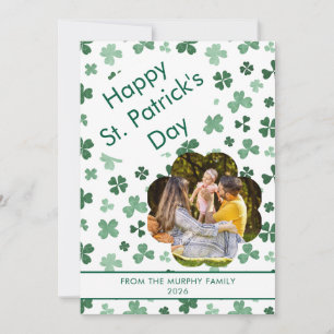 Minimalist lucky shamrock st. Patrick's Day Photo Holiday Card