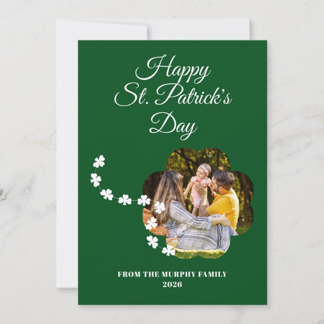 Minimalist lucky shamrock st. Patrick's Day Photo Holiday Card (Front)