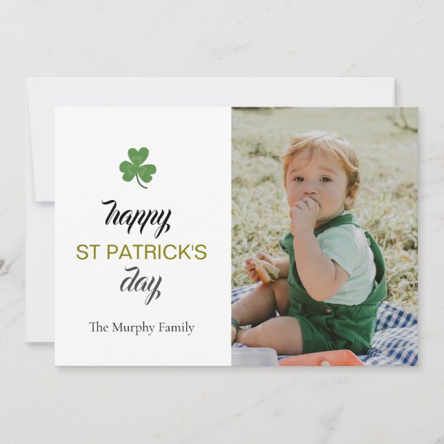 Minimalist lucky shamrock st. Patrick's Day Photo Holiday Card (Front)