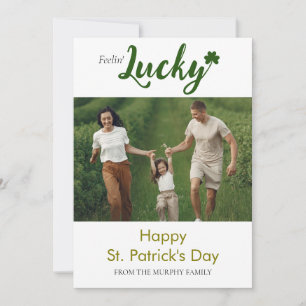 Minimalist lucky shamrock st. Patrick's Day Photo Holiday Card