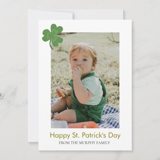 Minimalist lucky shamrock st. Patrick's Day Photo Holiday Card (Front)