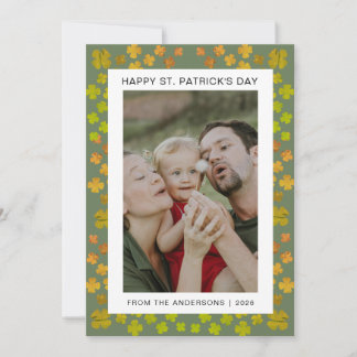 Minimalist lucky shamrock st. Patrick's Day Photo Holiday Card