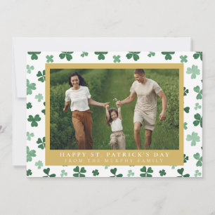 Minimalist lucky shamrock st. Patrick's Day Photo Holiday Card