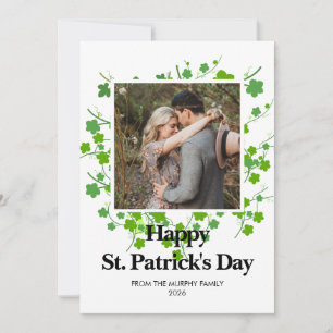 Minimalist lucky shamrock st. Patrick's Day Photo Holiday Card