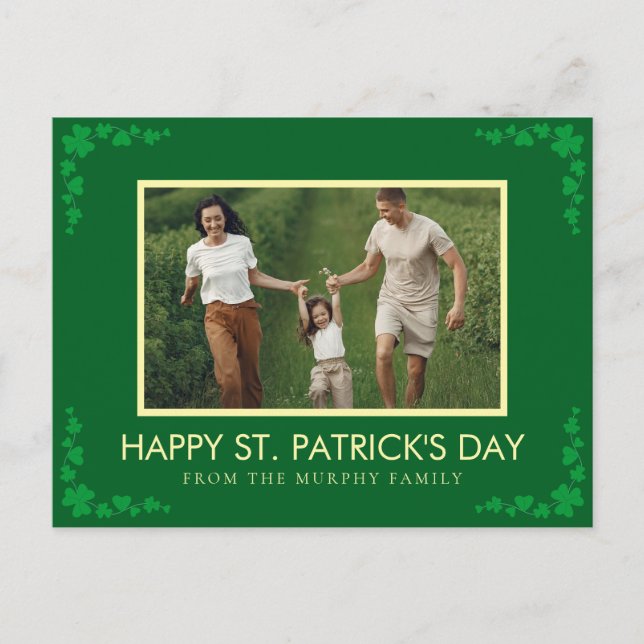 Minimalist lucky shamrock st. Patrick's Day Photo Holiday Postcard (Front)
