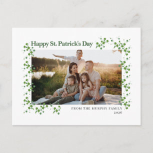 Minimalist lucky shamrock st. Patrick's Day Photo Holiday Postcard