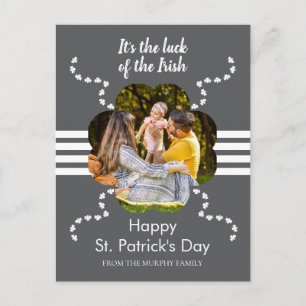 Minimalist lucky shamrock st. Patrick's Day Photo Holiday Postcard