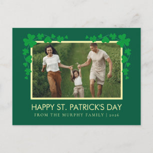 Minimalist lucky shamrock st. Patrick's Day Photo Holiday Postcard