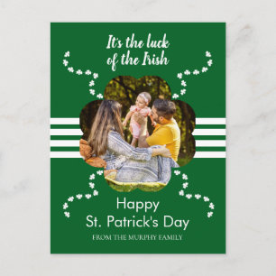 Minimalist lucky shamrock st. Patrick's Day Photo Holiday Postcard