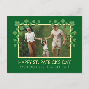 Minimalist lucky shamrock st. Patrick's Day Photo Holiday Postcard