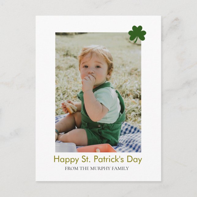 Minimalist lucky shamrock st. Patrick's Day Photo Holiday Postcard (Front)
