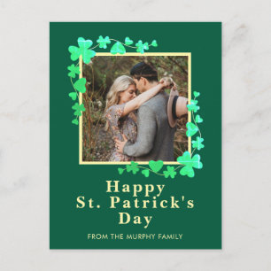 Minimalist lucky shamrock st. Patrick's Day Photo Holiday Postcard