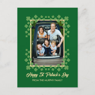 Minimalist lucky shamrock st. Patrick's Day Photo Holiday Postcard