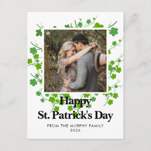 Minimalist lucky shamrock st. Patrick's Day Photo Holiday Postcard