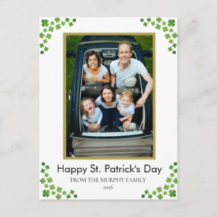 Minimalist lucky shamrock st. Patrick's Day Photo Holiday Postcard