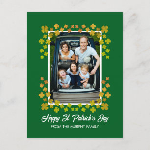 Minimalist lucky shamrock st. Patrick's Day Photo Holiday Postcard